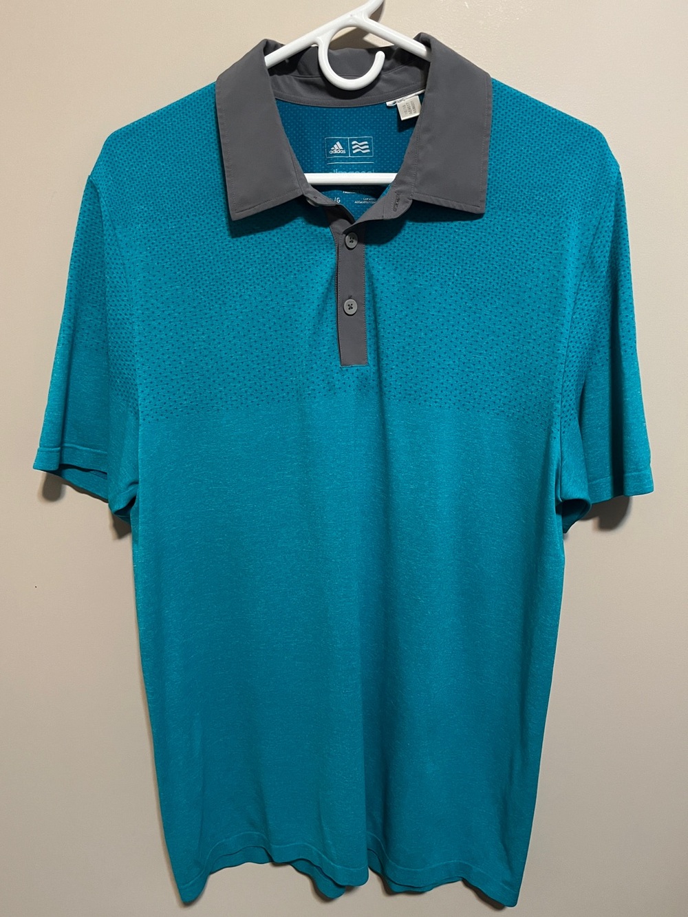 adidas Men's Climacool Teal Polo with Gray Contrast Collar, size L